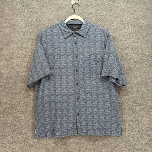 Neiman Marcus Silk Shirt Mens Large Blue Geometric Button Up Short Sleeve Luxury